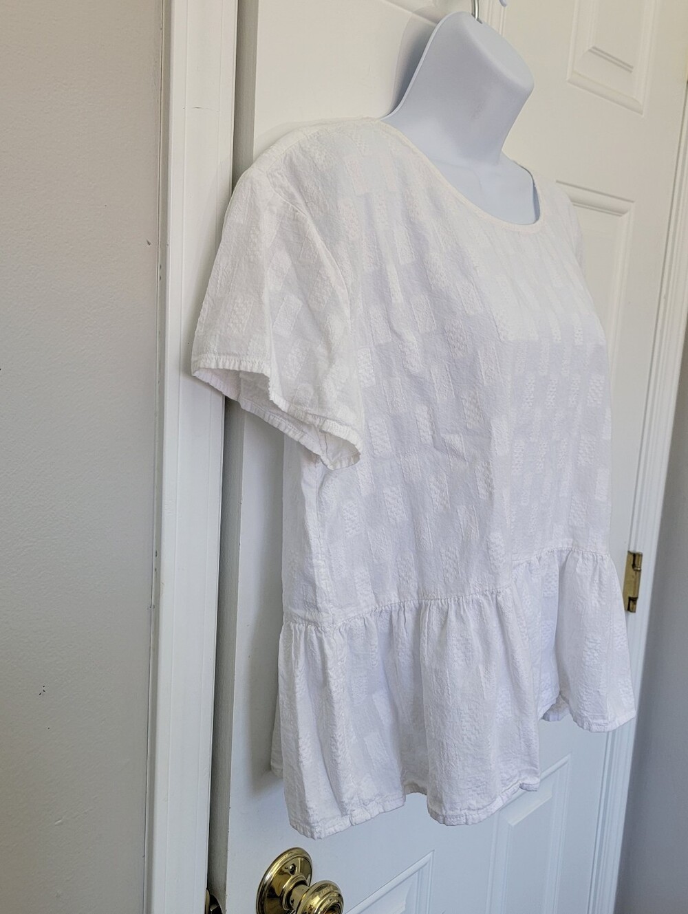 Madewell Medford Jacquard Peplum Blouse White Flutter Sleeves Textured Size M - Picture 4 of 10